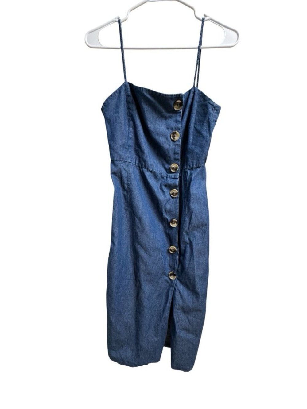 Topshop Moto Denim Midi Dress Womens US 4 Blue Button Front Strappy - Picture 2 of 6